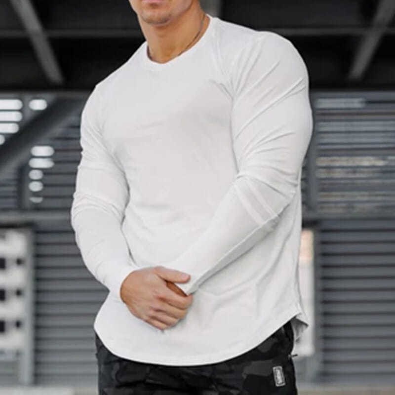 ❒✥♦Anh em cơ bắp dài tay áo thun thể thao nam bó sát cotton tròn viền quần dục cổ mỏng co giãn đáy