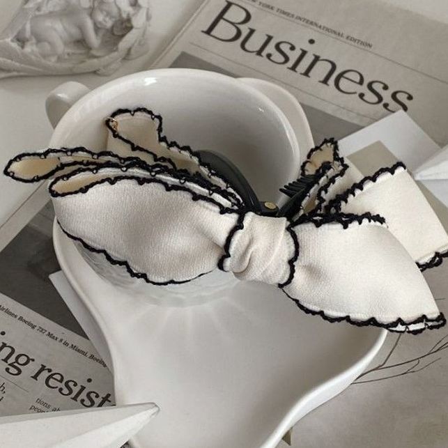 Kẹp Tóc Nơ Màu Trắng/Đen Kiểu Dáng Đơn Giản Phong Cách Hàn Quốc