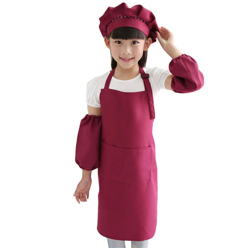 Set 3 Tạp Dề Nấu Ăn Có Tay Áo Và Nón Cho Bé Trai Bé Gái