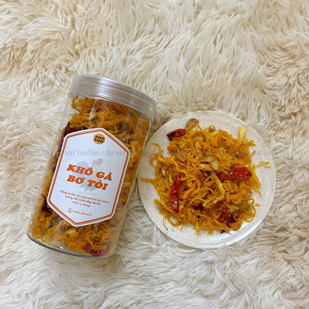 Khô gà bơ tỏi xé cay, giòn hũ pet 200g | TonTon đồ ăn vặt Hà Nội | BigBuy360 - bigbuy360.vn