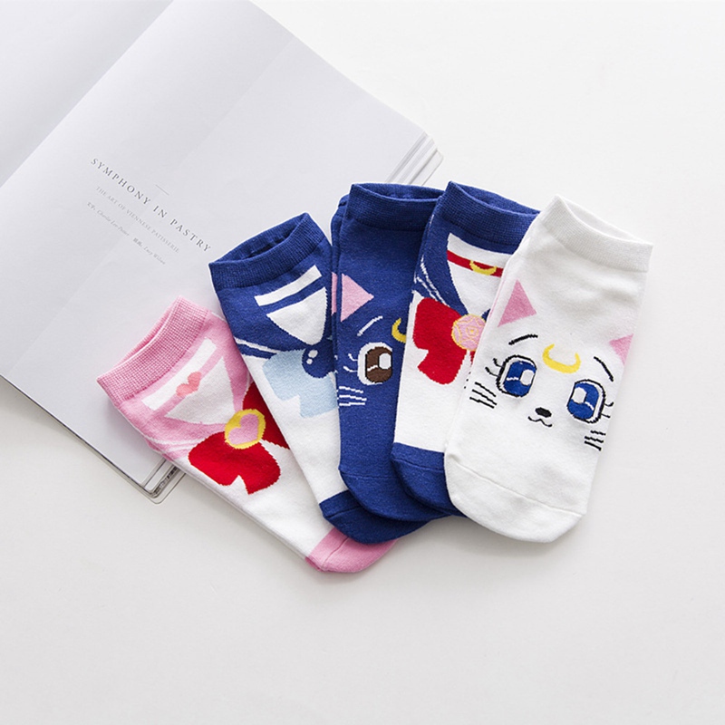 flowersqueen SAILOR MOON Đôi Vớ Thêu Hình Thủy Thủ Mặt Trăng Thời Trang Cho Nữ