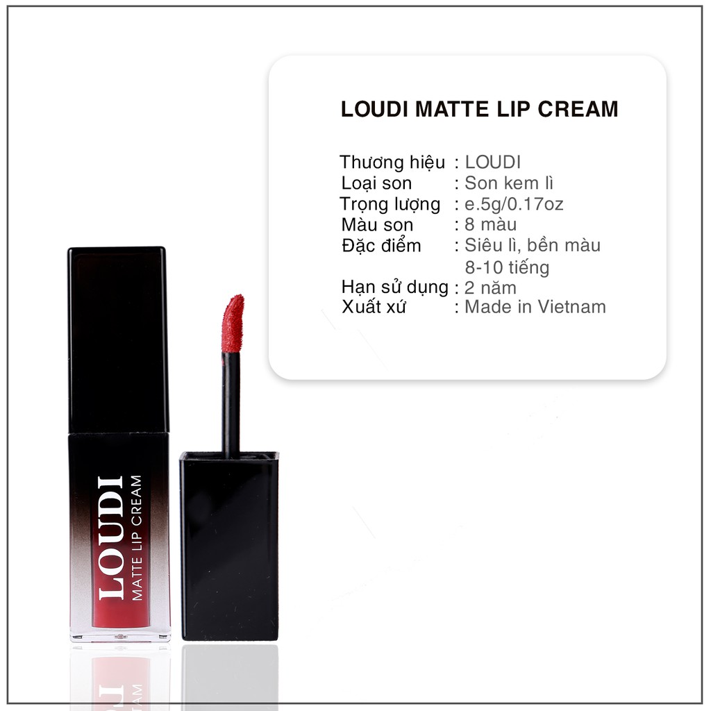 Son kem lì Loudi Matte Lipcream nhiều màu 5g vỏ đen chính hãng