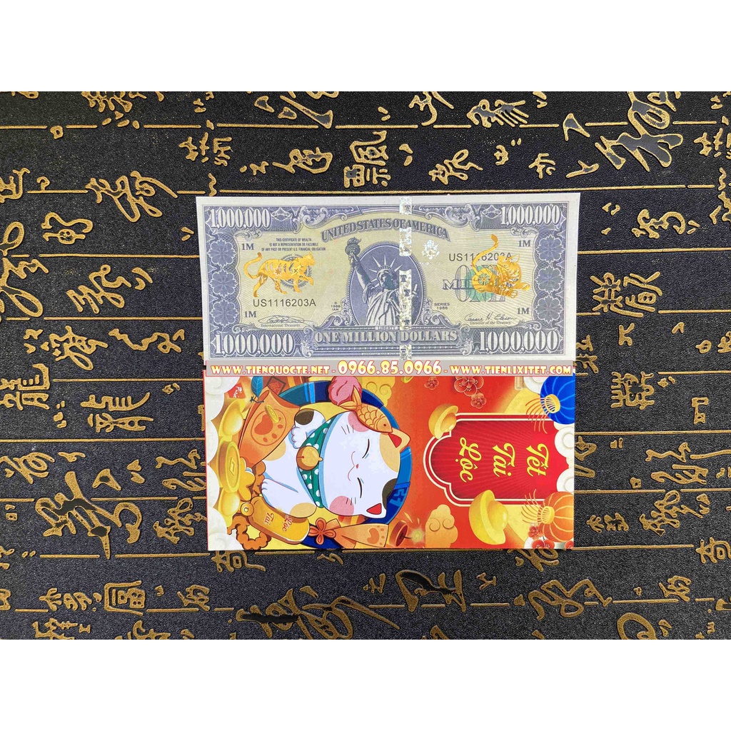[FLASH SALE] Tiền lì xì tết 2023 Quý Mão tờ $1 triệu đô Mỹ hình con mèo chiêu tài lộc KÈM BAO ĐỎ bình an năm 2023
