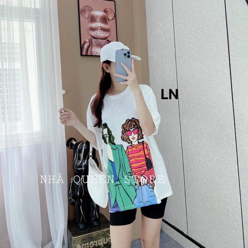 Sét áo 2 cô gái đeo kính + quần legging lửng TH6
