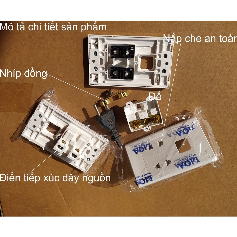 Ổ(ĐƠN - ĐÔI) 2 CHẤU VỚI 1 VÀ 2LỖ VUÔNG LiOA(VIỀN PHẲNG)