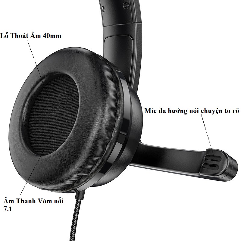 Tai nghe chụp tai Hoco chính hãng chuyên dụng có míc dành cho điện thoại và máy tính 1 cổng 3.5 có mic thoại, âm thanh