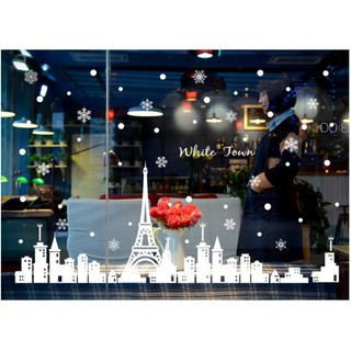 Decal trang trí noel thành phố trắng 02