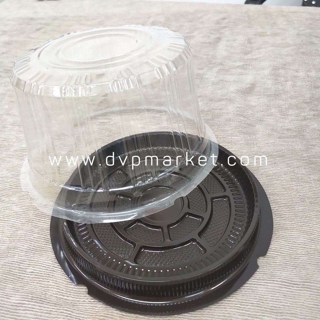Hộp Nhựa Đựng Bánh Hình Tròn Đế Đen A016 Size 16cm (25c) - Đại Vạn Phát