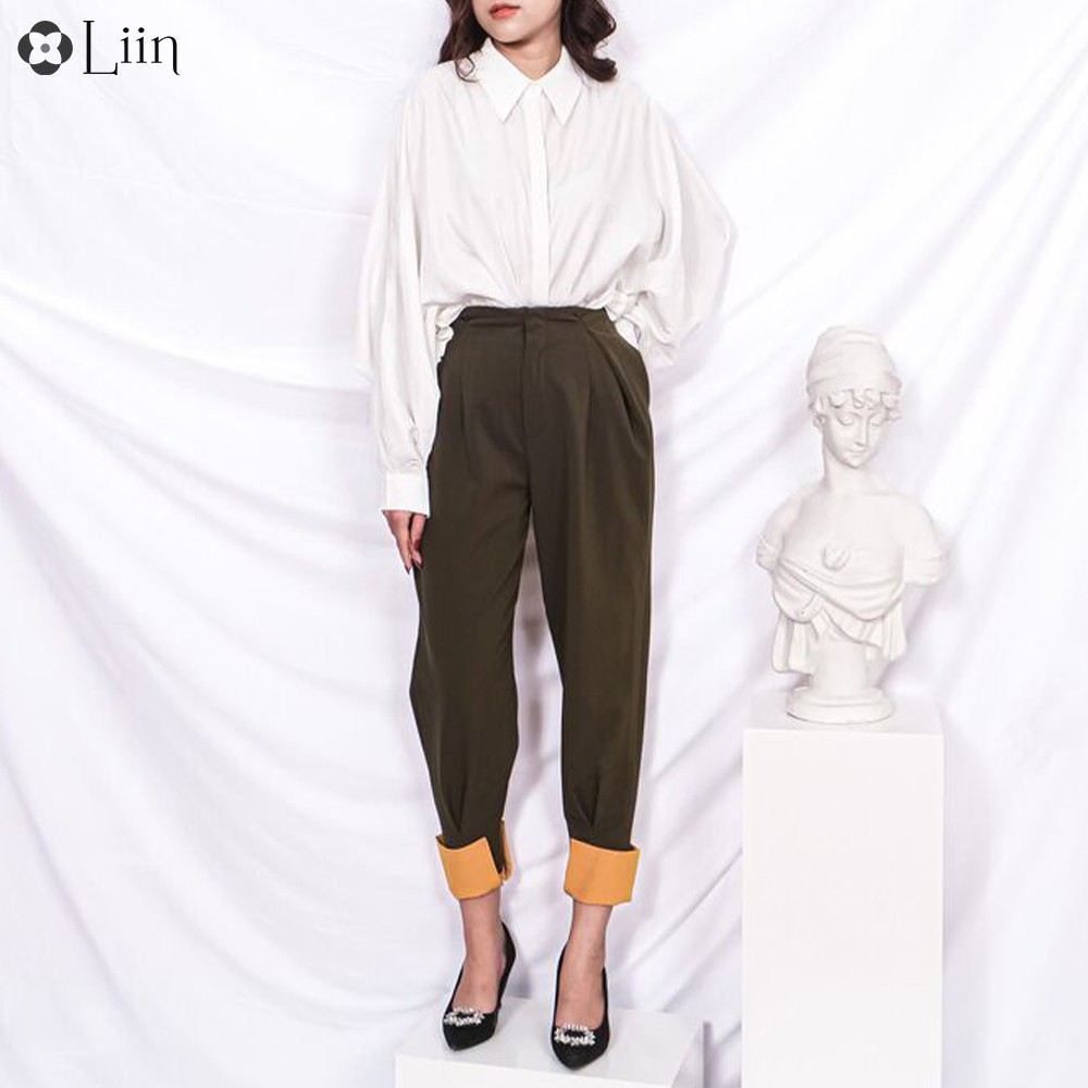 [Freeship đơn từ 0đ] Quần baggy nữ màu rêu gấu vàng LIIN Clothing Q3316