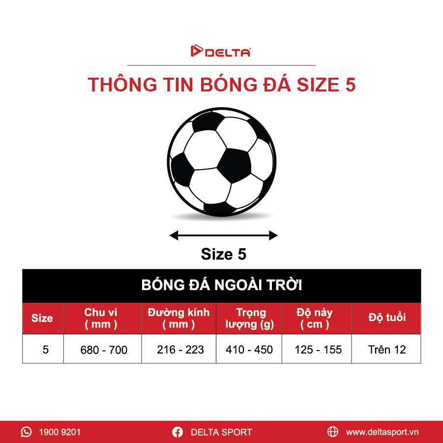 Bóng đá ngoài trời DELTA Campo Semi 5D size 5 chất liệu da PU sử dụng cho 12 tuổi trở lên, chơi trên nhiều loại sân.