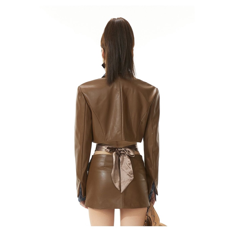 Set Áo Khoác Da Tay Dài Phối Chân Váy Ôm Hông Thời Trang Mùa Thu Mới