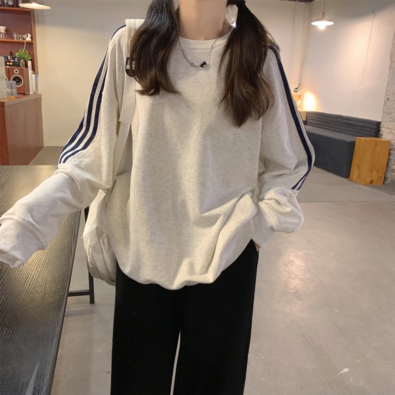 Áo sweater SUXI dài tay cổ tròn kẻ sọc thiết kế mới thời trang mùa thu cho nữ