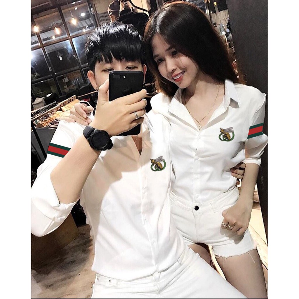 ÁO SƠ MI ĐÔI NAM NỮ TAY DÀI THÊU LOGO HT01 | BigBuy360 - bigbuy360.vn