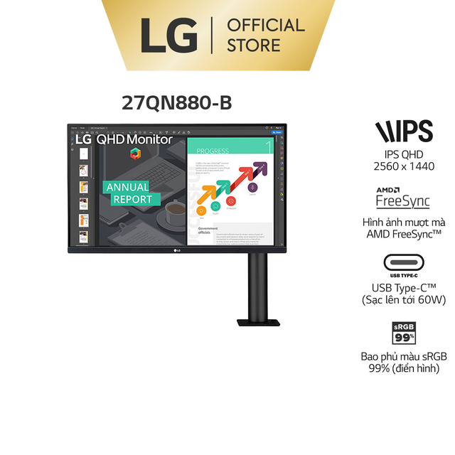 Màn Hình LG 27QN880 27" QHD (2560x1440) HDR IPS AMD Freesync™ USB Type-C™-Chính Hãng