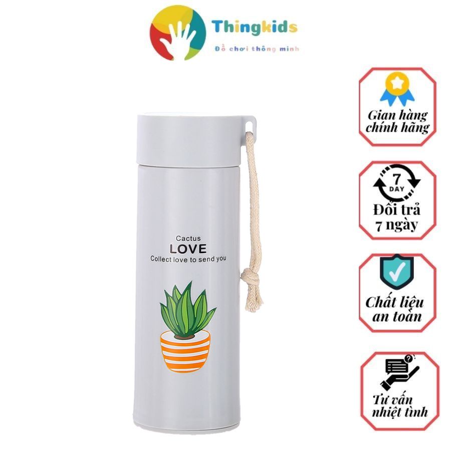Bình nước in hình xương rồng nhiều màu 400ml - Thingkids