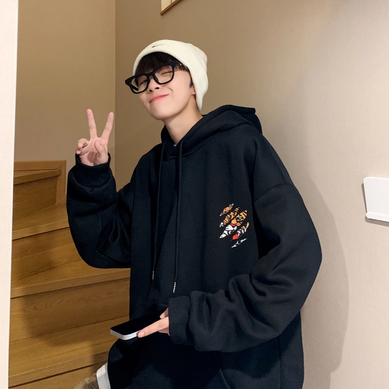 Áo hoodie dáng rộng in chữ đơn giản thời trang phong cách Hàn Quốc cho nam size M-3XL