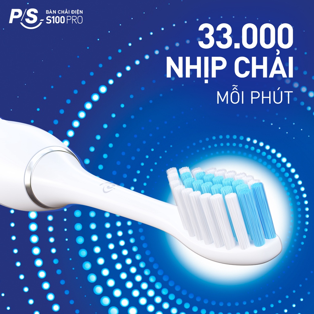 Combo 2 Bộ bàn Chải Điện P/S S100 PRO - Công Nghệ Sóng Âm, Chải Sạch Mảng Bám Tới 10X - Đen Nhám
