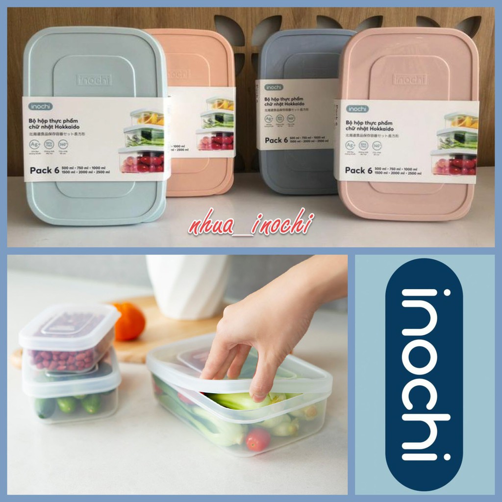 Bộ 3 hộp thực phẩm Cao Cấp INOCHI Hokkaido To (Tròn, Chữ Nhật, Vuông) 750-1500-2500ml