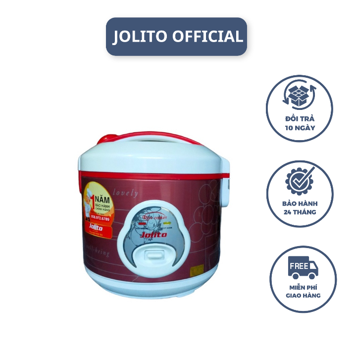 Nồi cơm điện Jolito J1.2R dung tích 1.2L màu trắng đỏ, nấu cơm ngon công nghệ Nhật Bản