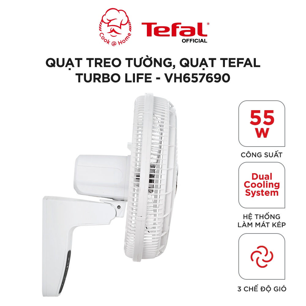 Quạt treo tường Tefal Turbo Life VH657690 - 55W, 3 chế độ gió
