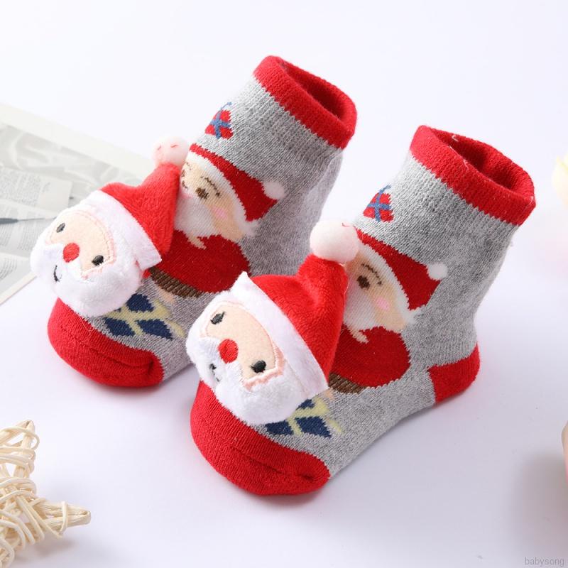 Vớ Cotton Cổ Trung Chống Trượt In Họa Tiết Hoạt Hình Giáng Sinh Cho Bé Sơ Sinh