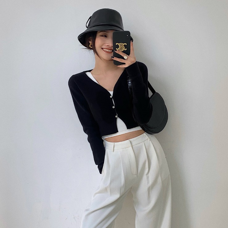 Cocory vn Áo Khoác Nữ Dáng Ngắn Tay Dài Màu Trơn Kiểu Dáng Hợp Thời Trang