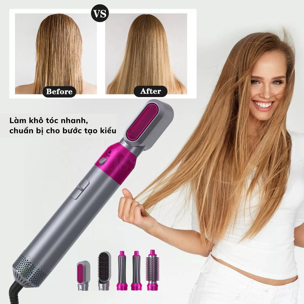 Máy làm tóc JIASHI 5 in 1 uốn tự động xoay xoăn phồng sấy tạo kiểu đa năng mini 3 mức nhiệt công suất 1000W - MLT01
