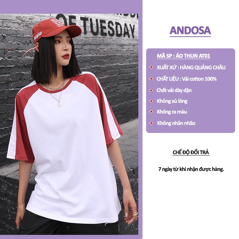 Áo thun nam nữ unisex tay lỡ form rộng cotton đẹp hàng Quảng Châu ANDOSA AT01