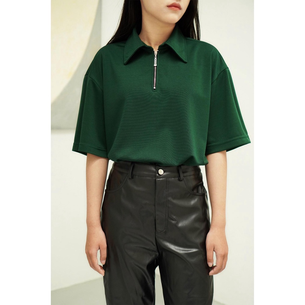 Áo polo form rộng ATHANOR zipper dây kéo - cổ dệt kim basic