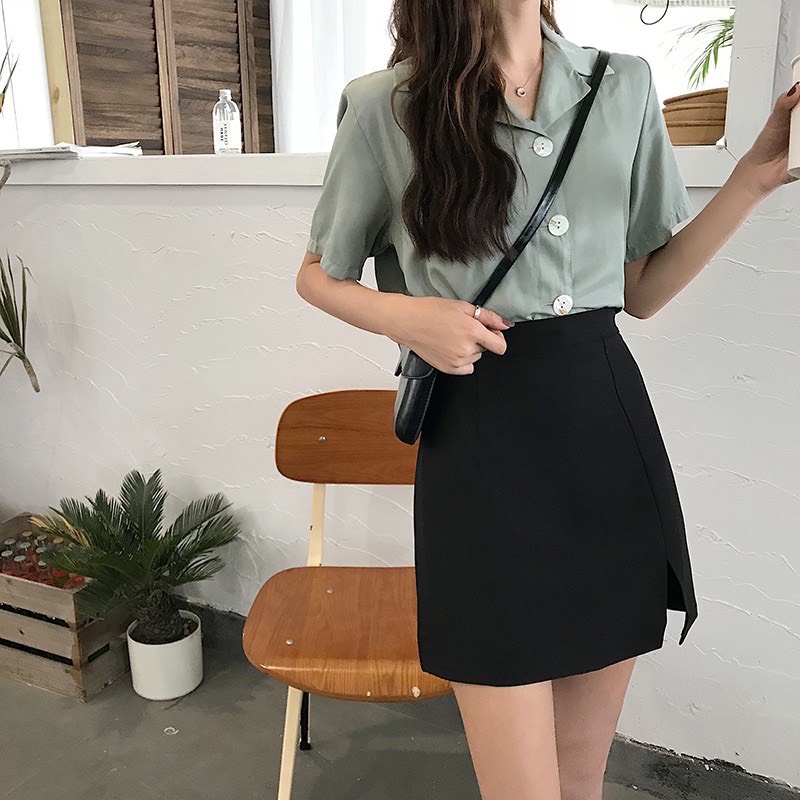 Chân váy chữ A xẻ ngắn kèm quần trong. Chân váy công sở lưng cao xẻ tà màu trơn dễ phối đồ trẻ trung thanh lịch CV06 | BigBuy360 - bigbuy360.vn
