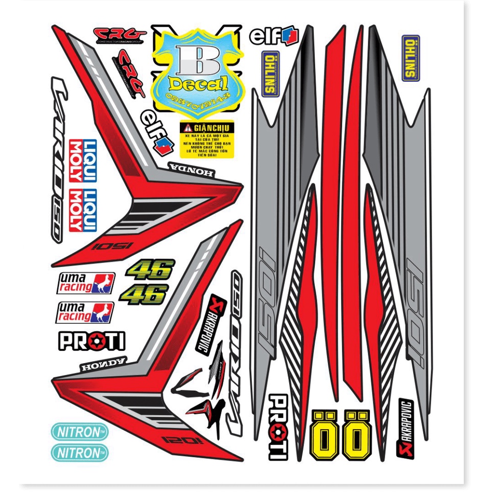 ( Quí khách vui lòng mang ra tiệm cho thợ dán ) Tem vario 150 20461 đỏ đen