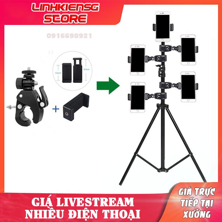 💥 Giá đỡ kẹp điện thoại gắn vào tripod hỗ trợ livestream,live quay phim nhiều máy cùng lúc, gắn xe đạp giá rẻ