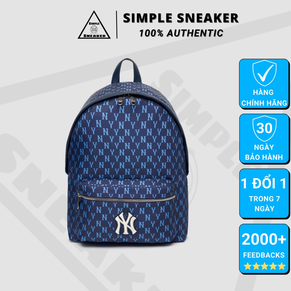 Balo MLB Chính Hãng FREESHIP MLB Monogram Backpack New York Yankees Màu Navy [3ABKM012N-50NYL] - Simple Sneaker