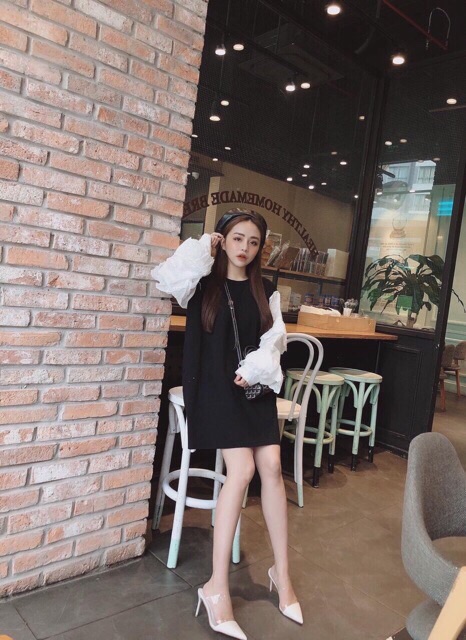 Guốc sục trắng mũi nhọn phối trong gót nhọn 8p sang chảnh hot hit