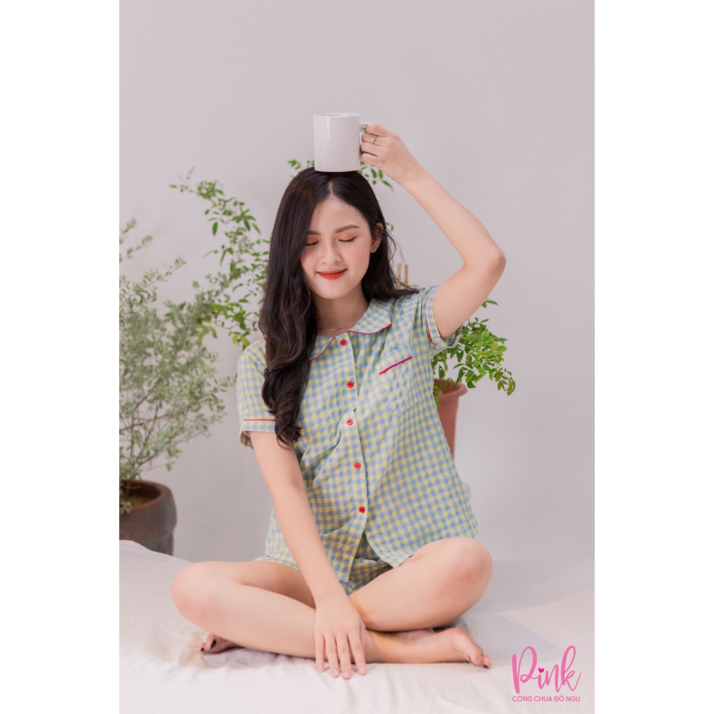Bộ Đồ Ngủ Nữ Pijama Mặc Nhà Chất Xốp Mềm Mịn Quần Đùi Tay Ngắn Cổ Sen Phong Cách Hàn Quốc Dễ Thương Sang Trọng