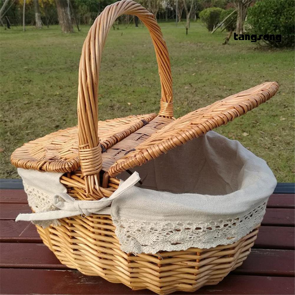 Giỏ Mây Đan Có Tay Cầm Đựng Trái Cây / Thức Ăn Đi Dã Ngoại Tiện Dụng
