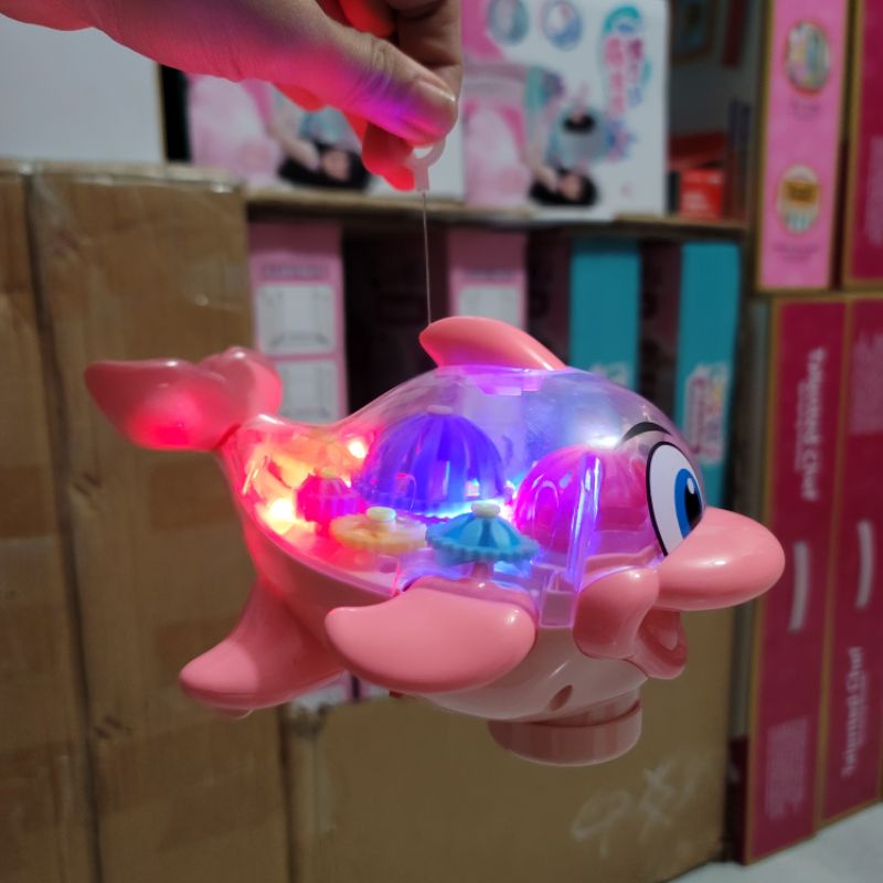 Đồ chơi trung thu cá hồng cute vẫy đuôi lộ động cơ bánh răng nhạc đèn cho bé con cực kì vui nhộn