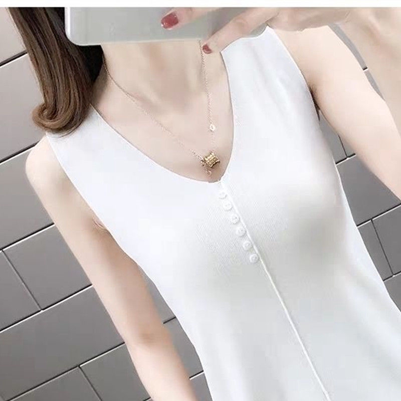 Áo Dệt Kim Sát Nách Cổ Chữ V Thiết Kế Mới Thời Trang Dành Cho Mùa Hè