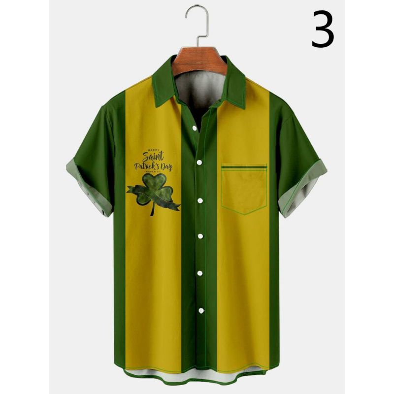 Áo Thun Polo Cổ Bẻ Tay Ngắn Có Nút Chất Lượng Cao In Hình Cỏ Bốn Lá Cho Nam