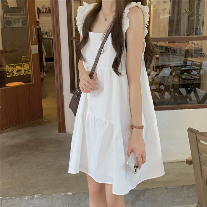 Đầm 2 dây babydoll  nhún bèo ngực, đầm dáng xòe babydoll 2 dây | BigBuy360 - bigbuy360.vn