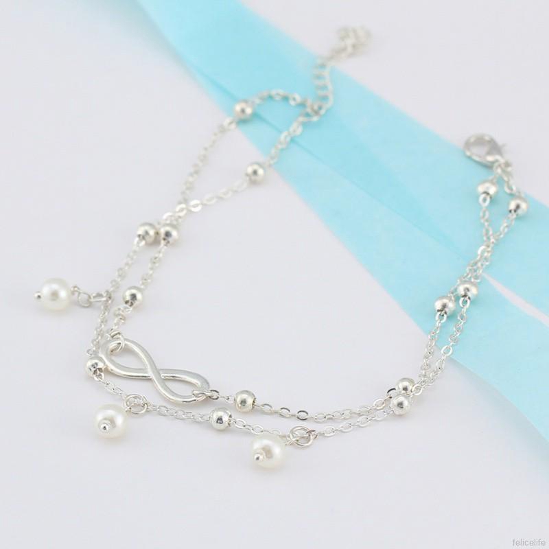 Women New Vintage Silver Color Pearl Anklet Bohemian Fashion beach Beads Ankle | BigBuy360 - bigbuy360.vn