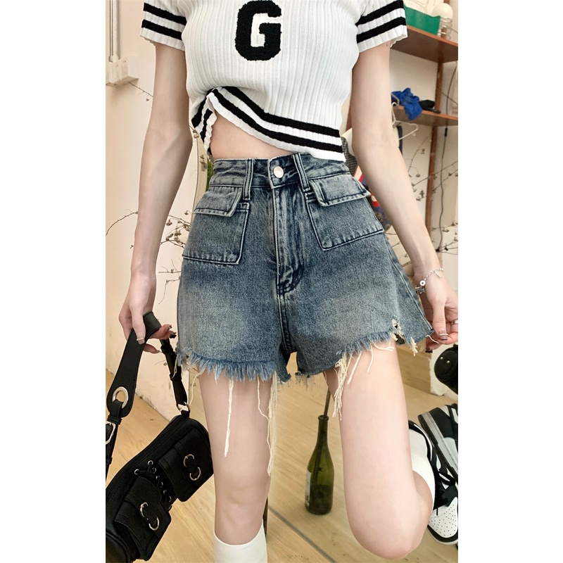 Cocory vn Quần Short Denim Ống Rộng Phong Cách Vintage Quyến Rũ
