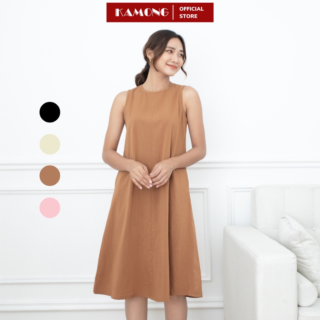 Đầm suông sát nách KAMONG kiểu dáng đầm thiết kế sang trọng, chất liệu đũi xước cao cấp. - SIÊU HOT