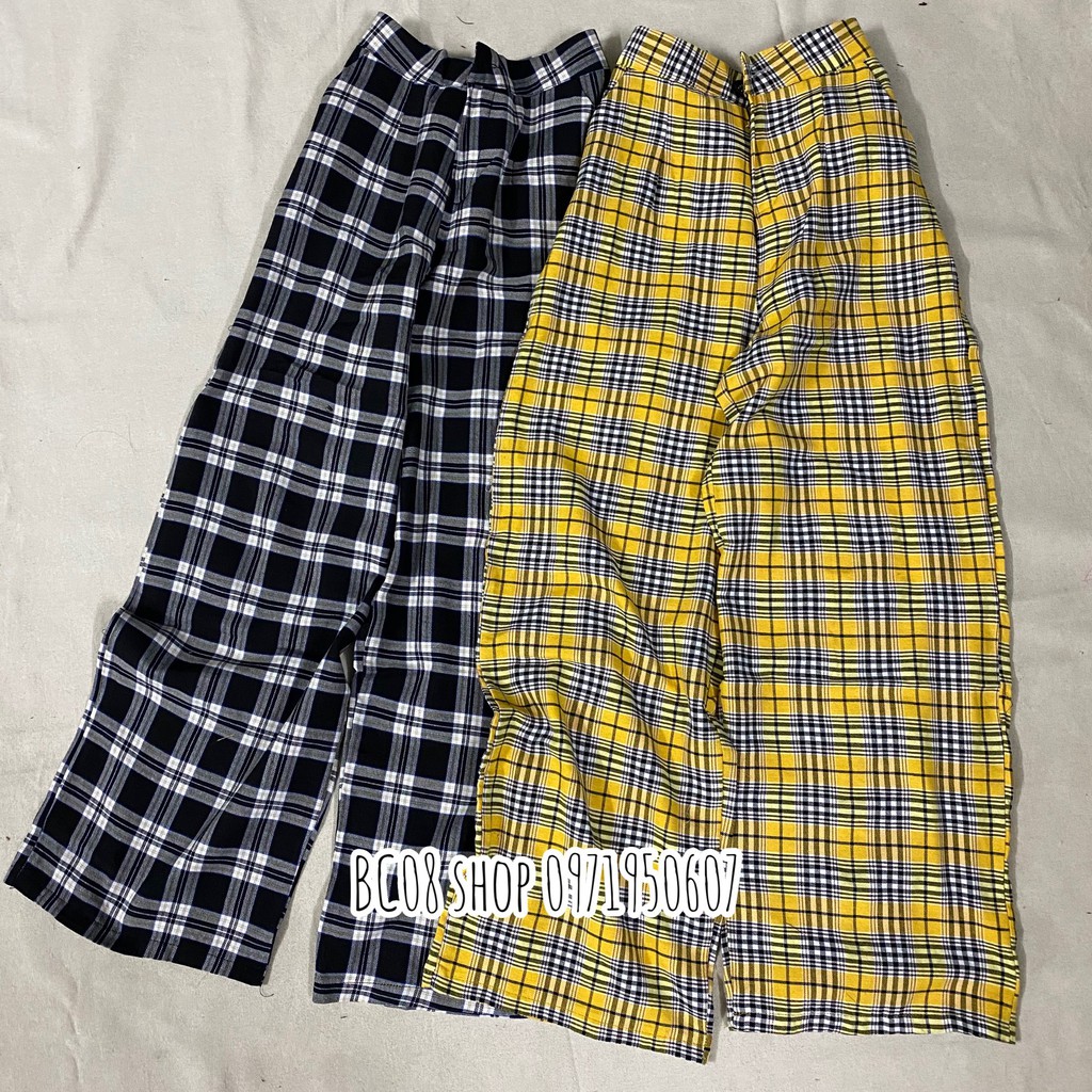 Quần ống suông caro lưng cao kéo khóa Full size 3 màu