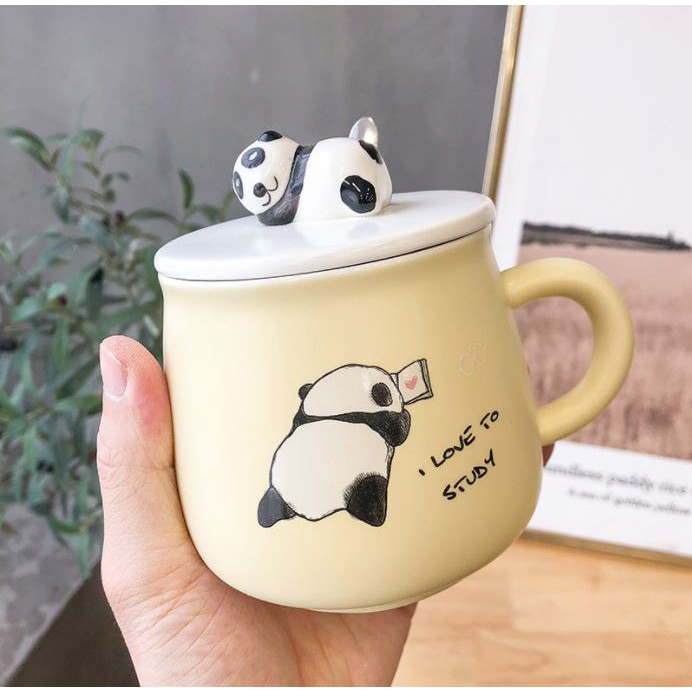 Cốc Sứ Panda Cực Cute 400ml Có Nắp Đậy Kèm Muỗng Cao Cấp | BigBuy360 - bigbuy360.vn