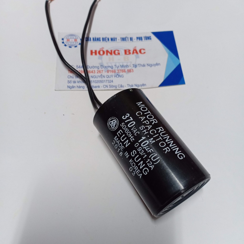 1 tụ điện 10MF 370VAC đen dùng cho bơm nước và thiết bị điện khác