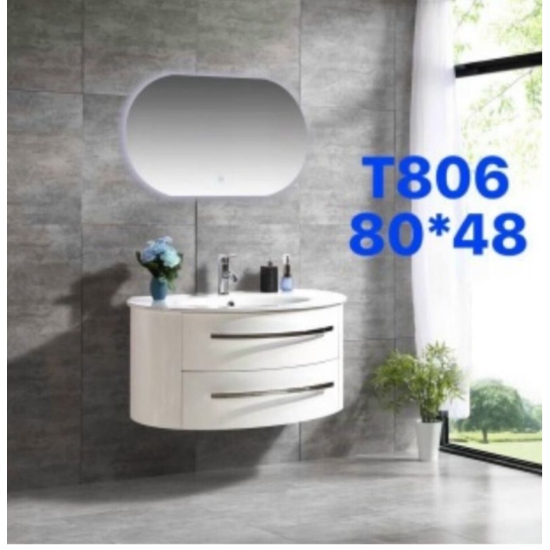 Tủ lavabo cong kính led sang trọng KT 80x48