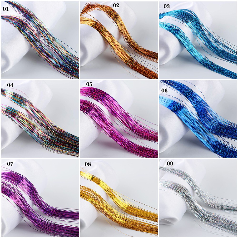📞TOP💻 100 Strands Hot Sale Hair Tinsel Party Bling Silk Hair Extension Synthetic Hair Sparkly Streak Clubbing Girls Glitter Rainbow  Color
