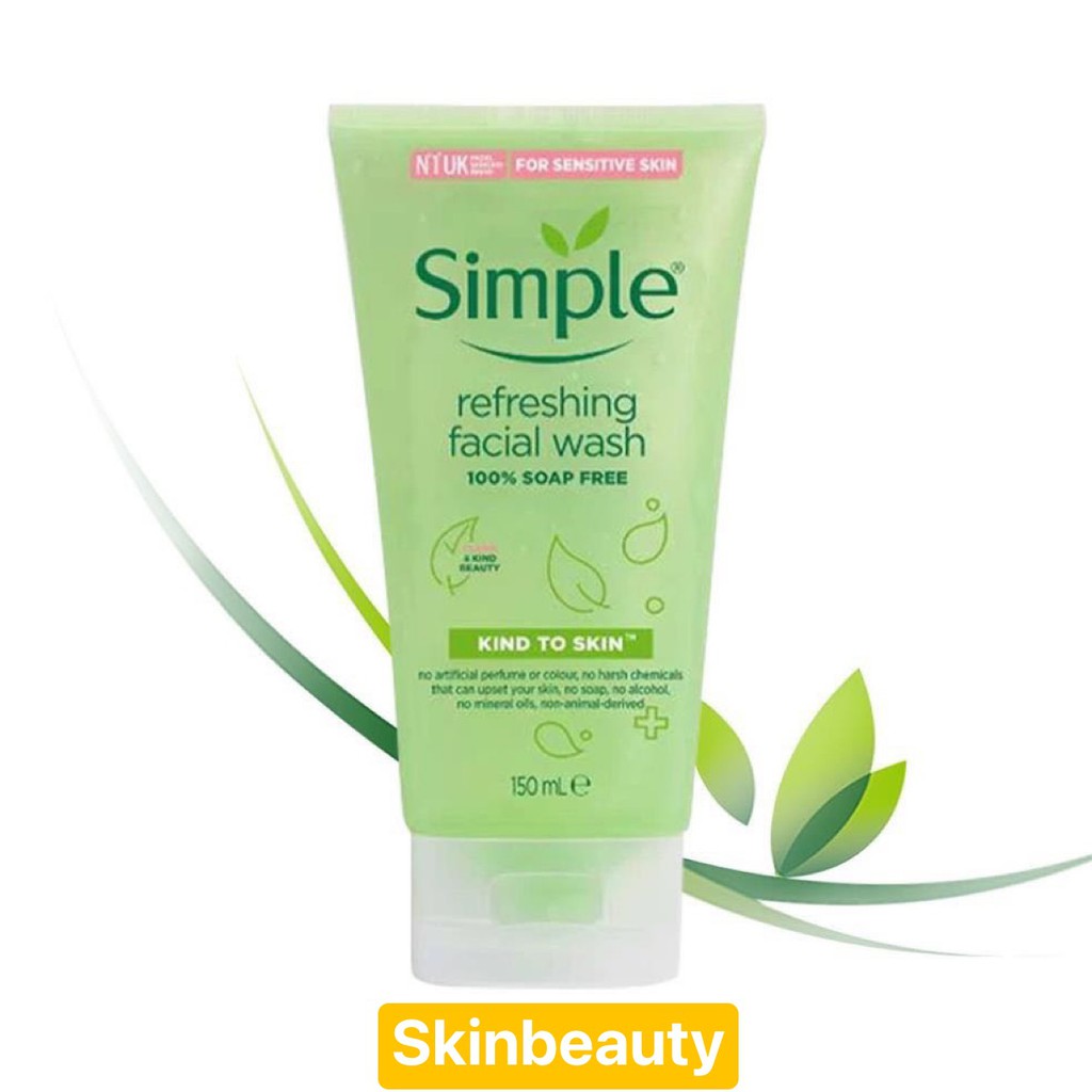 Sữa Rửa Mặt Simple Gel Kind To Skin Refreshing Facial Wash Gel 150ml -HÀNG CHÍNH HÃNG