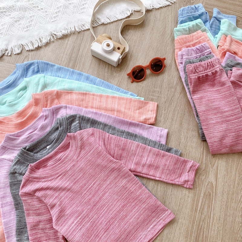 Bộ cotton len cổ 3 phân cho bé trai bé gái dày dặn size từ 10-24 cân